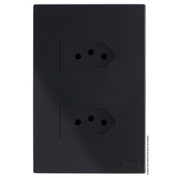 Conjunto Tomada Dupla 10a Separado 4x2 - RECTA Preto Black Satin Fosco Conjunto Tomada Dupla 10a Separado 4x2 - RECTA Preto Black Satin Fosco